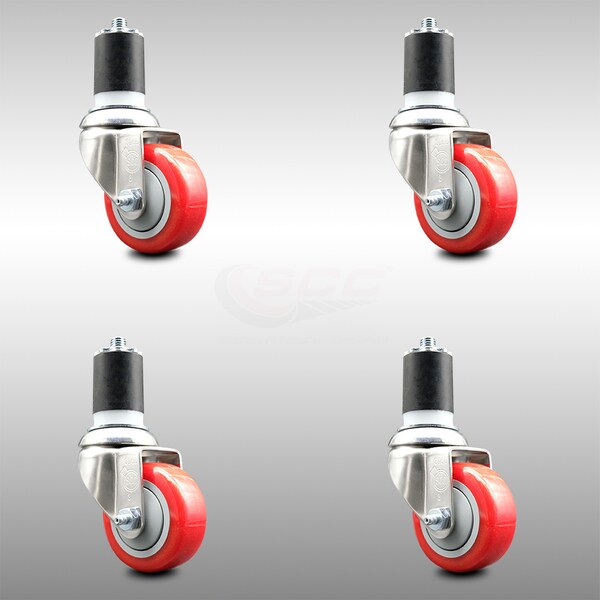 Service Caster 3.5 Inch 316SS Red Polyurethane Swivel 1-3/4 Inch Expanding Stem Caster Set SCC-SS316EX20S3514-PPUB-RED-134-4 - main